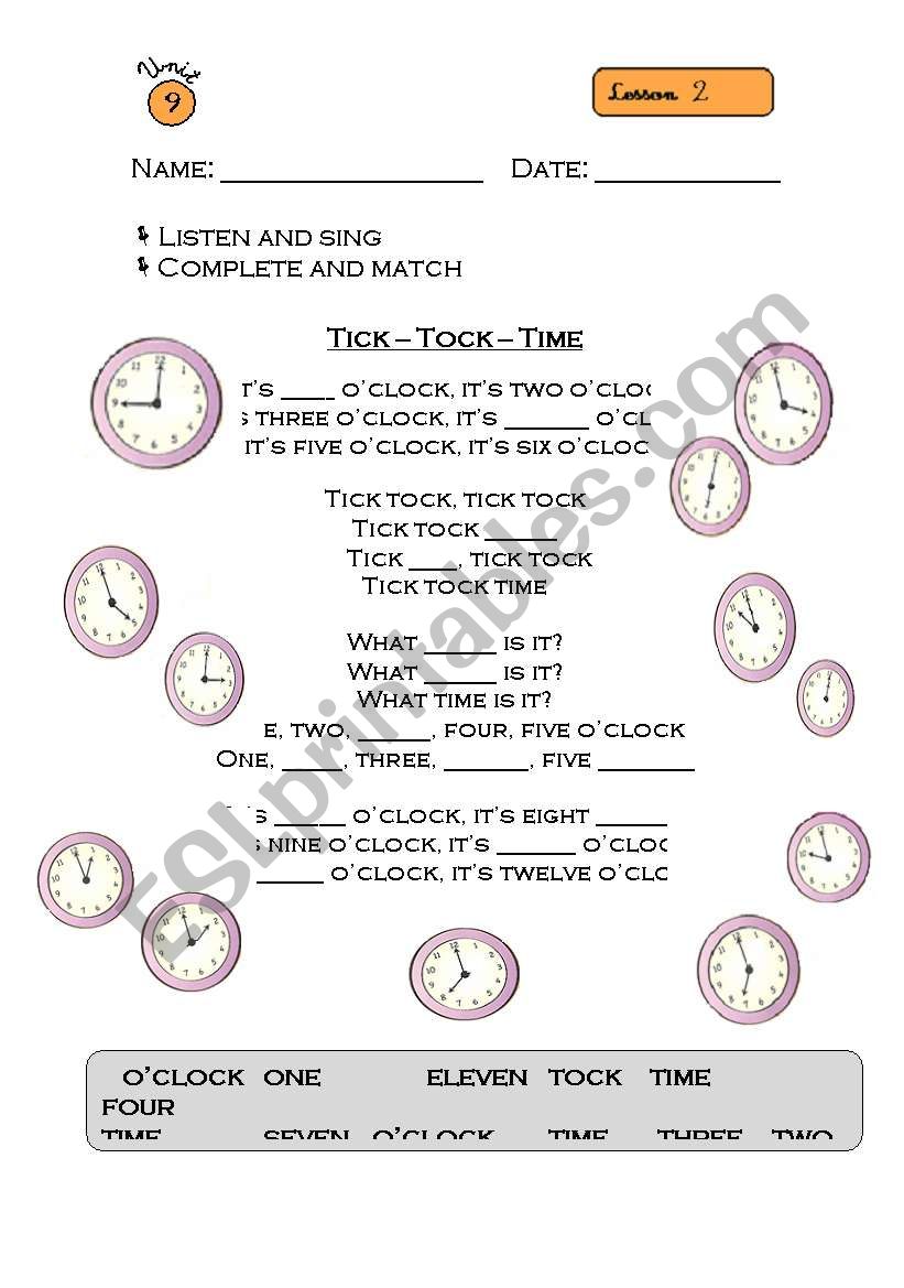 TICK TOCK TIME worksheet