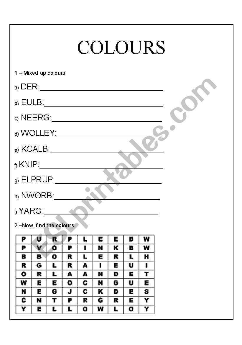 COLOURS worksheet