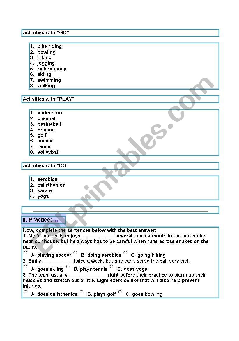 Do versus Play worksheet