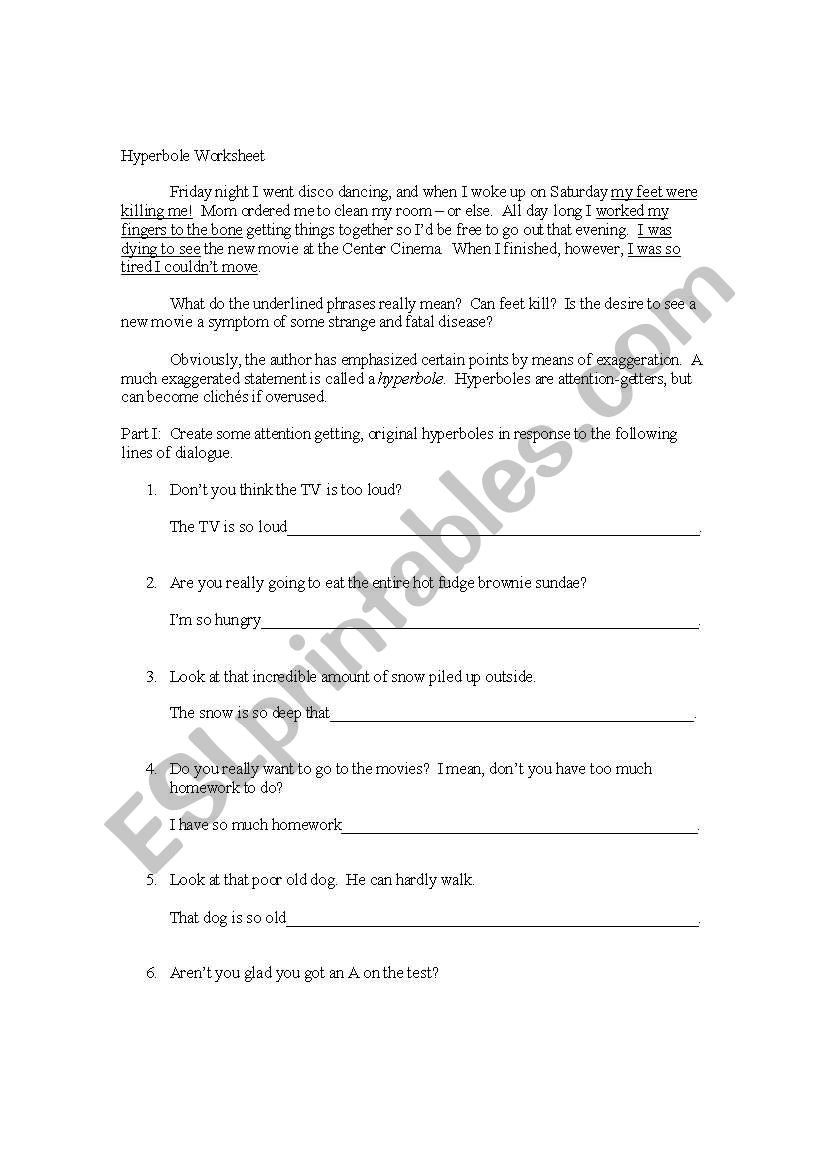 English worksheets: Hyperbole