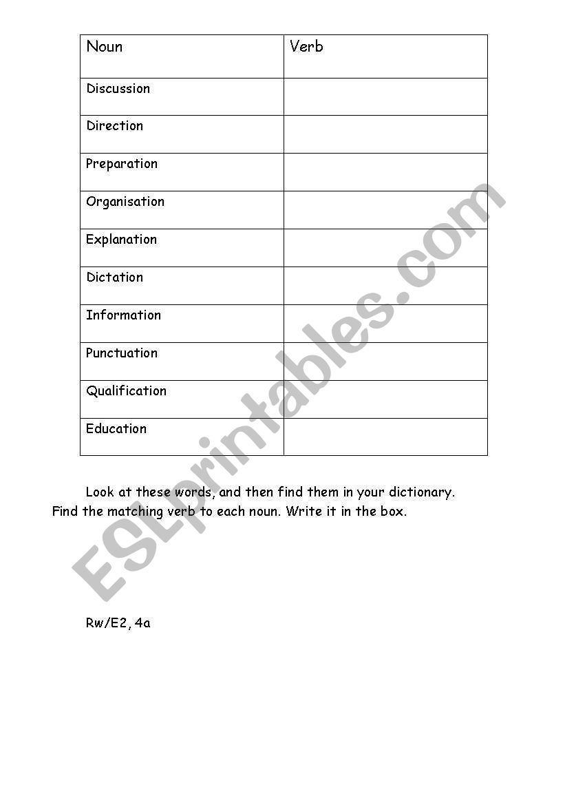 nouns into verbs worksheet