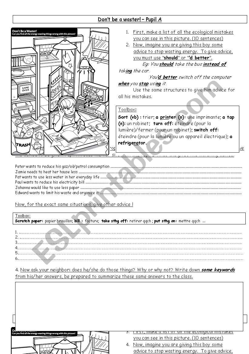 You shouldnt waste so much! worksheet