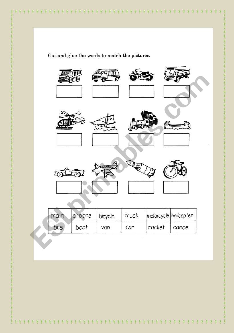 mans of transportation worksheet