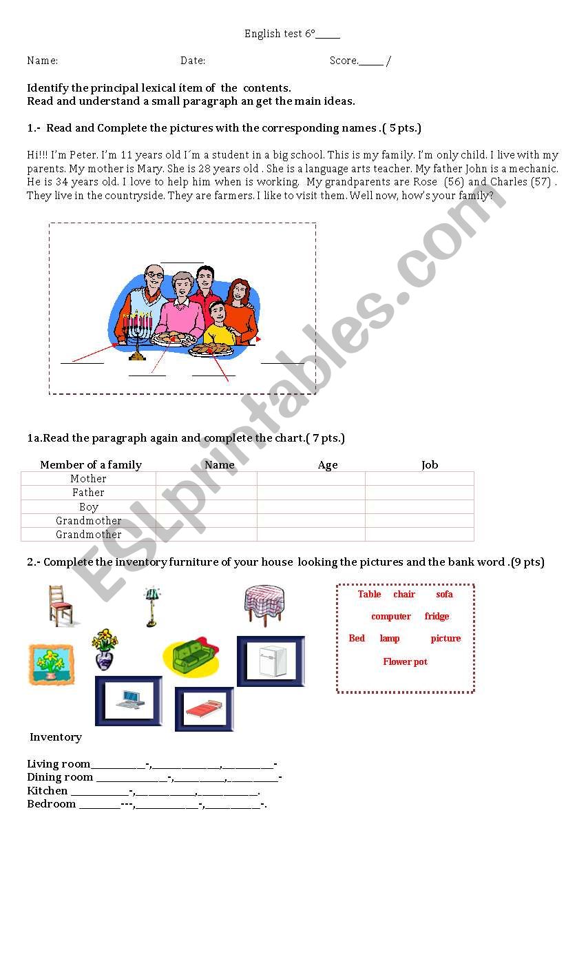 englisgh test worksheet