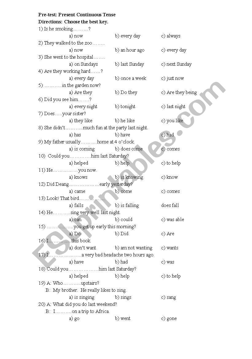 present continuous tense worksheet