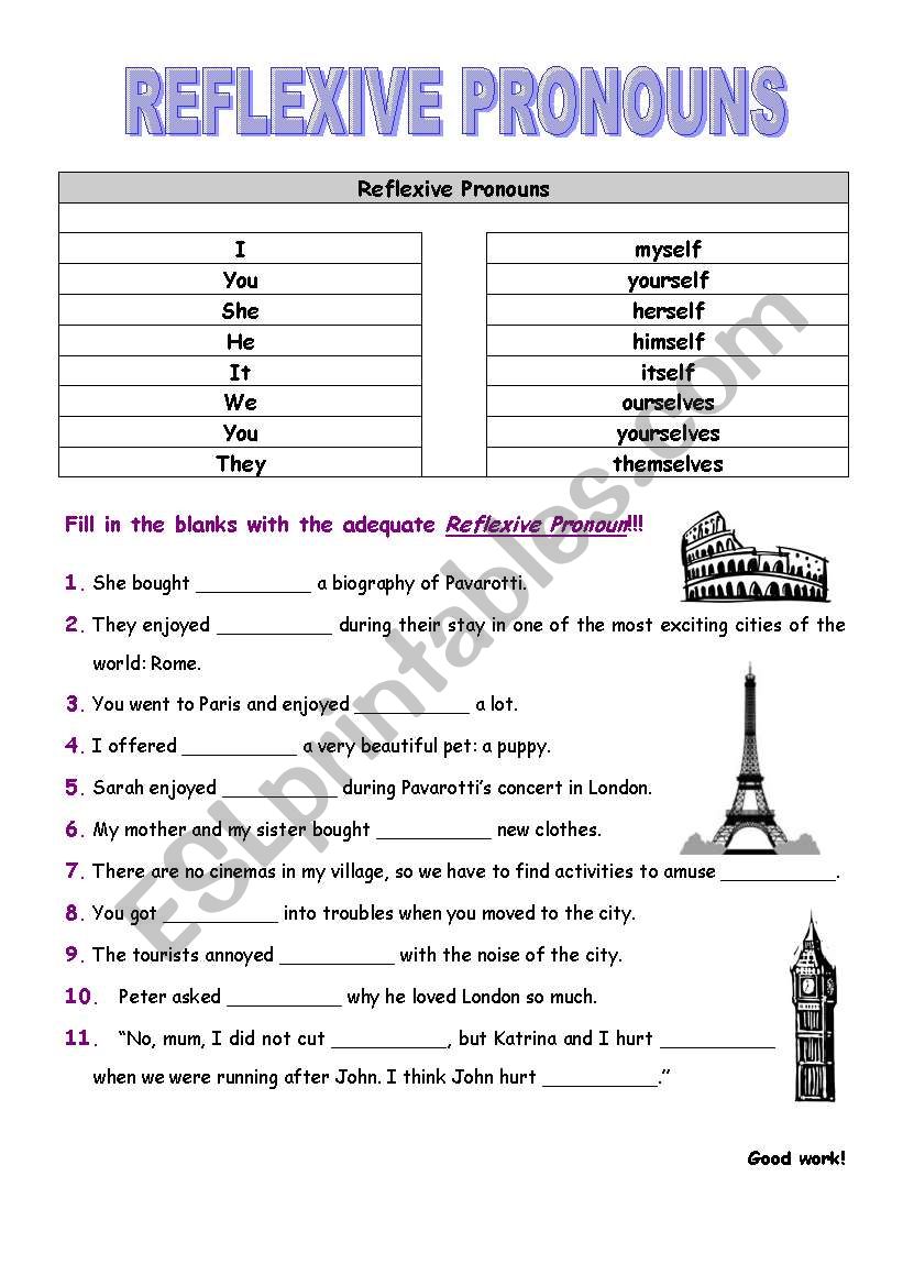 reflexive pronouns worksheet