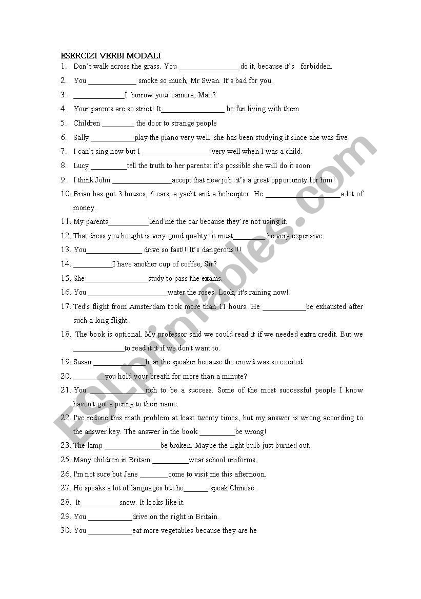 MODAL VERBS EXERCISES worksheet