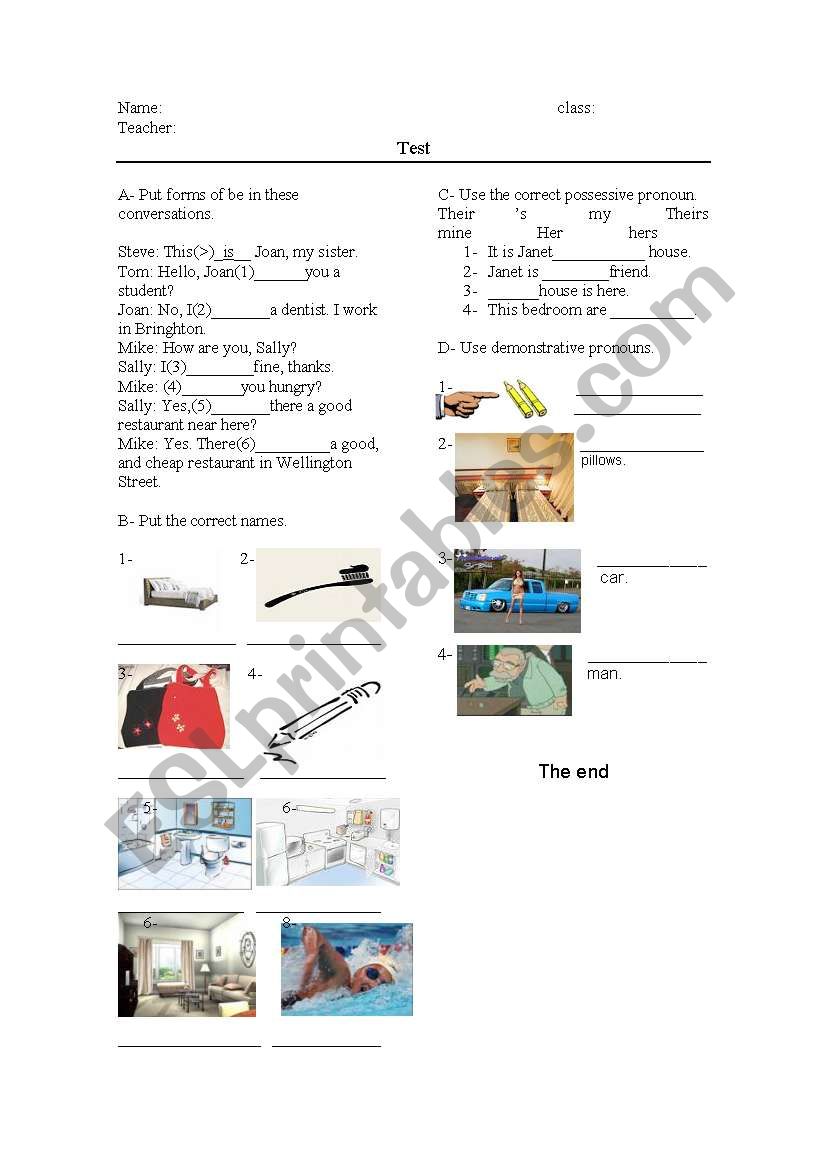 test objects of the house worksheet