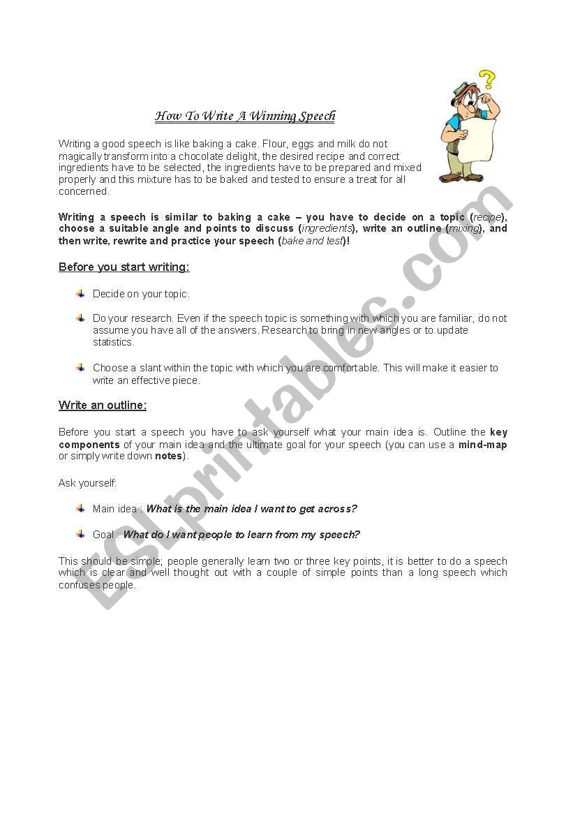 How to write a winning speech - ESL worksheet by granger