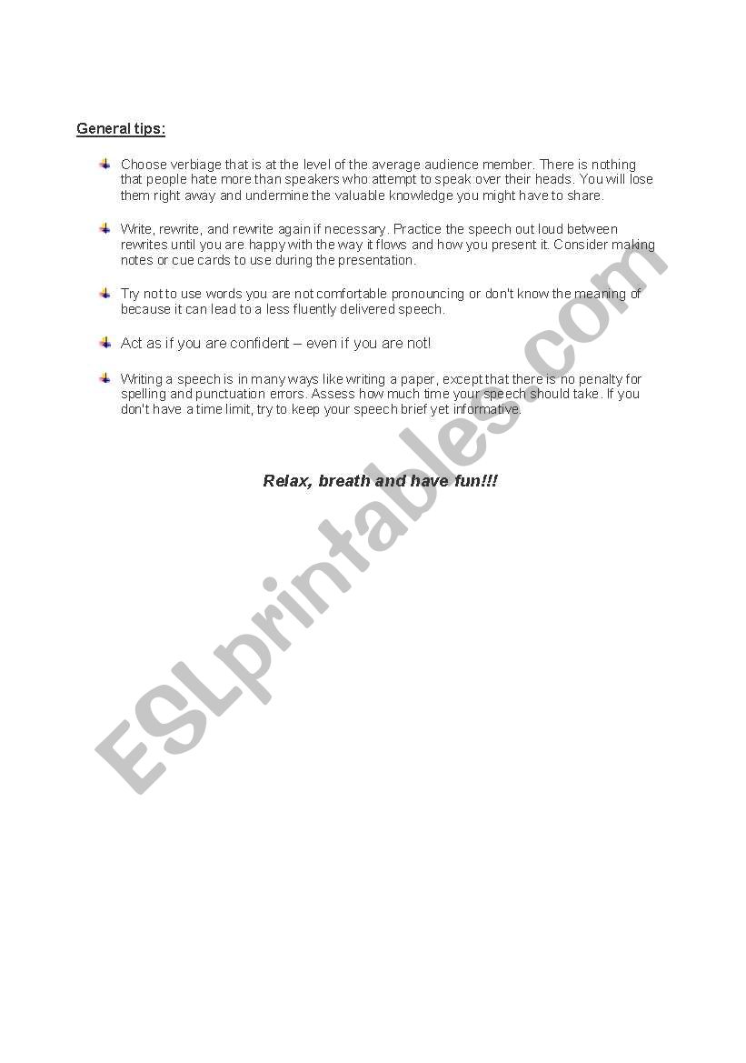 How to write a winning speech - ESL worksheet by granger
