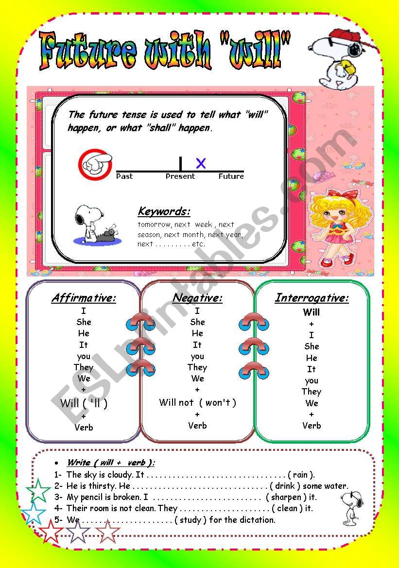 Future With Will ( 2 pages /  5 Exercises )