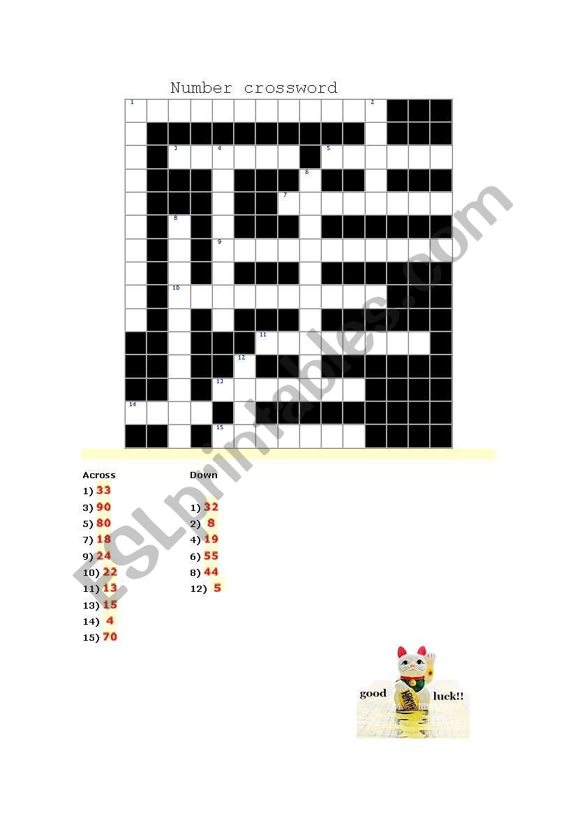 crossword numbers worksheet