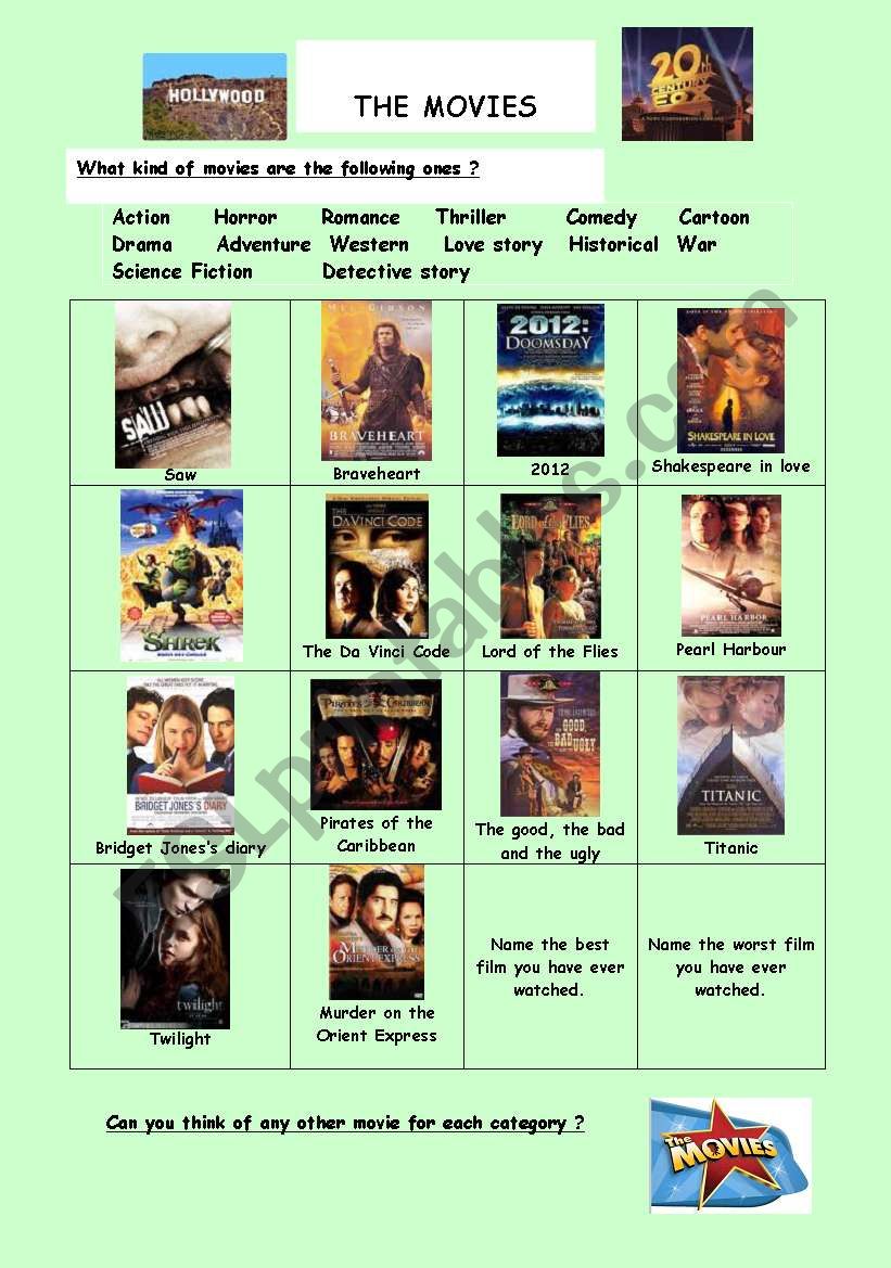 The movies worksheet