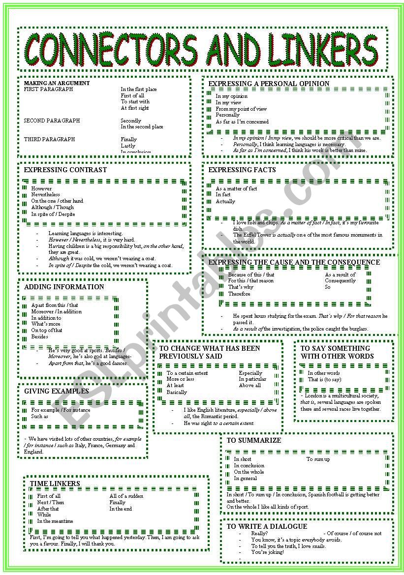 Connectors and linkers worksheet