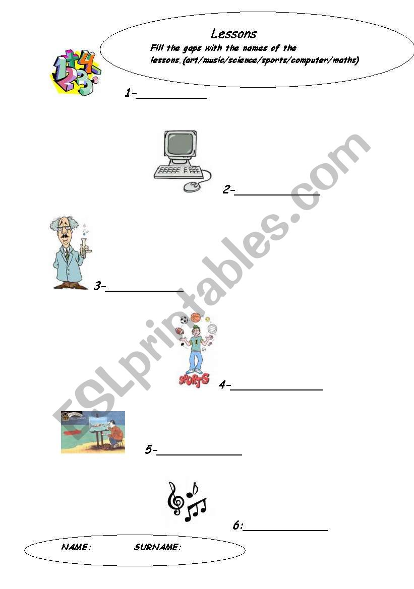 LESSONS AND DAYS worksheet