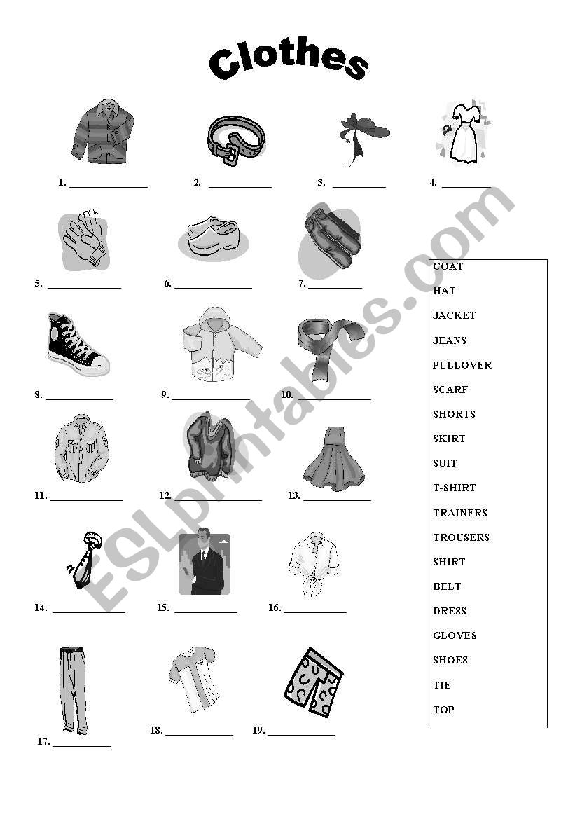 Clothes worksheet