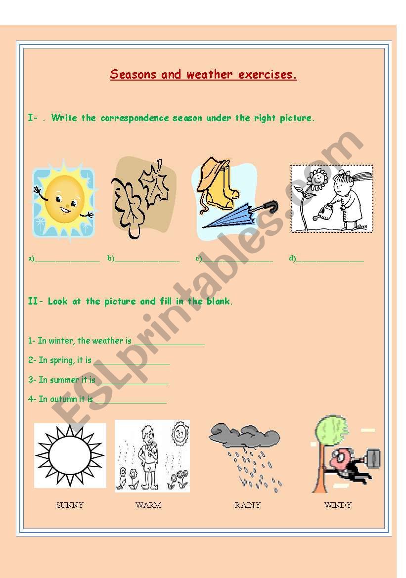 Seasons and weather exercises worksheet