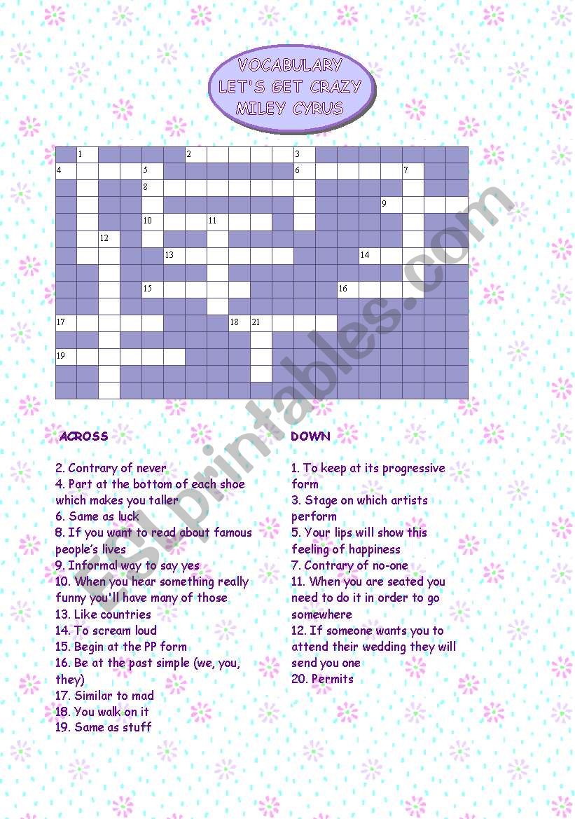 Hannah Montana - Lets get crazy - Crossword