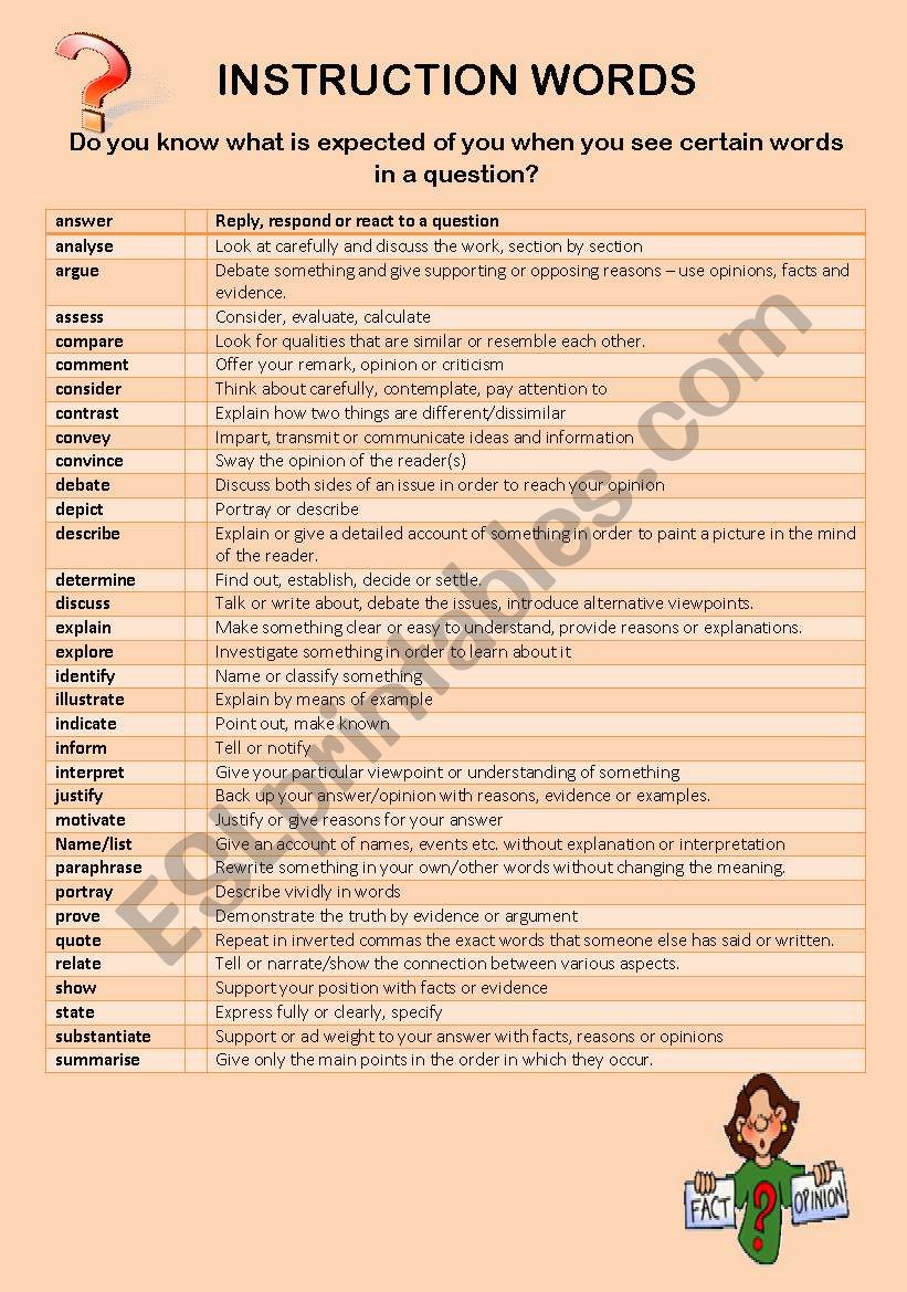 essay question instruction words