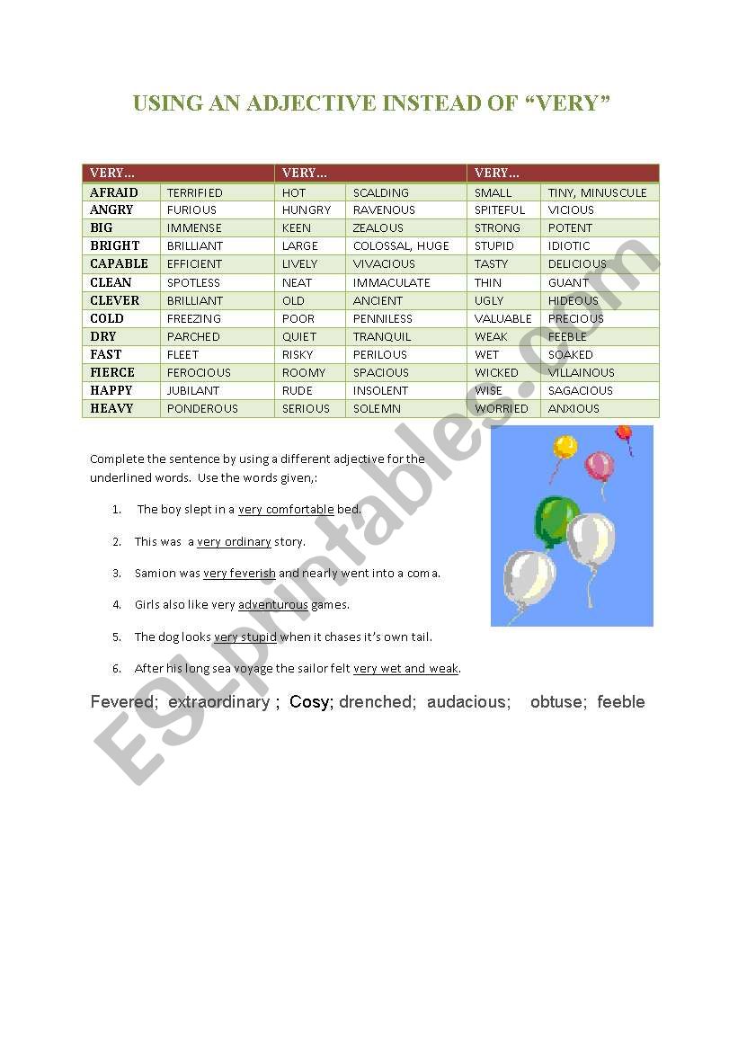 ADJECTIVES FOR VERY worksheet