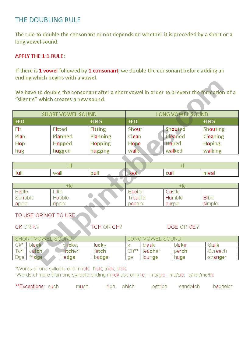 THE DOUBLE RULE! worksheet