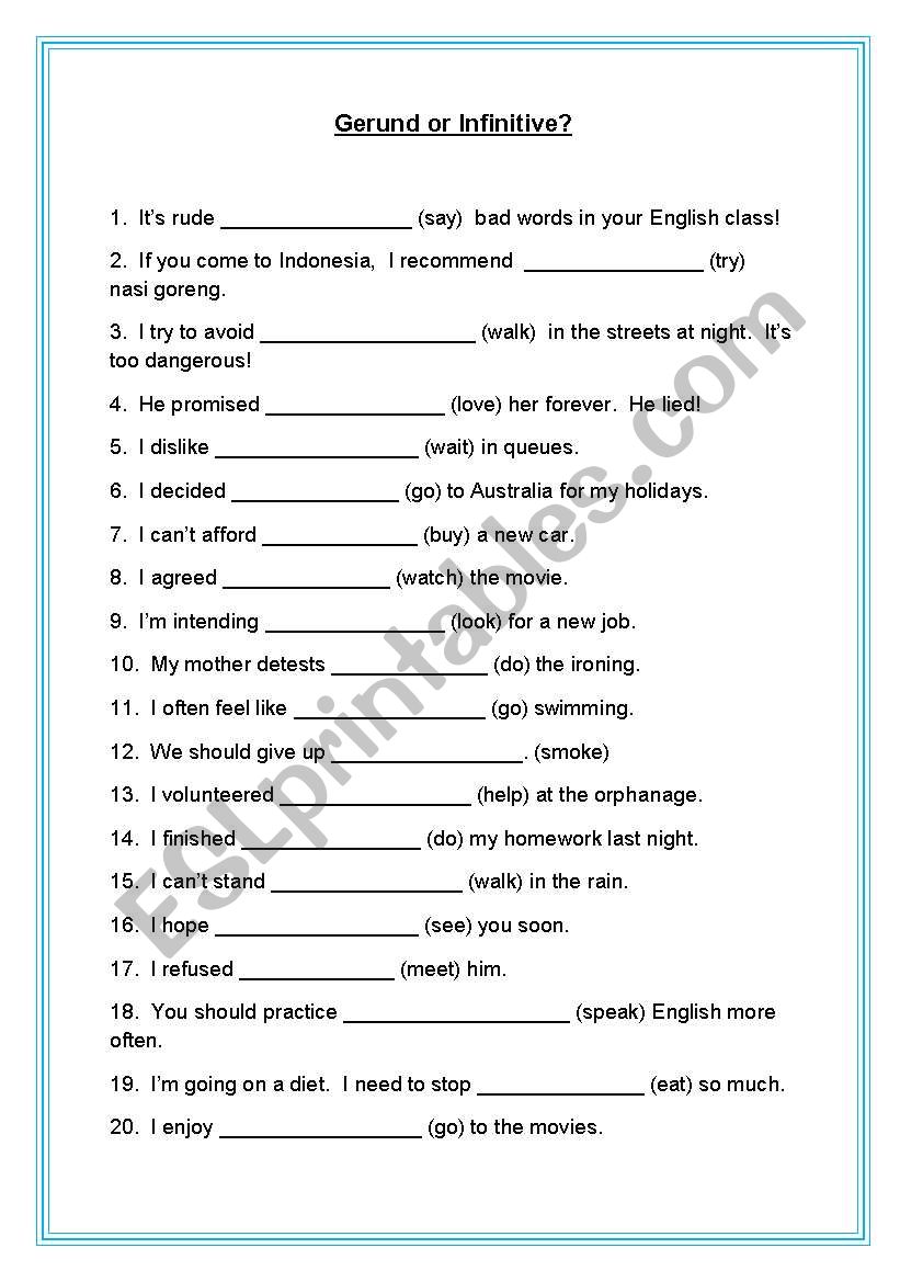 Gerund or Infinitive? worksheet