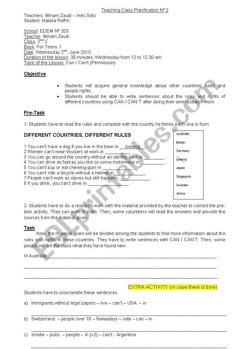 Rules & Rights in different countries. Planning for a 40class