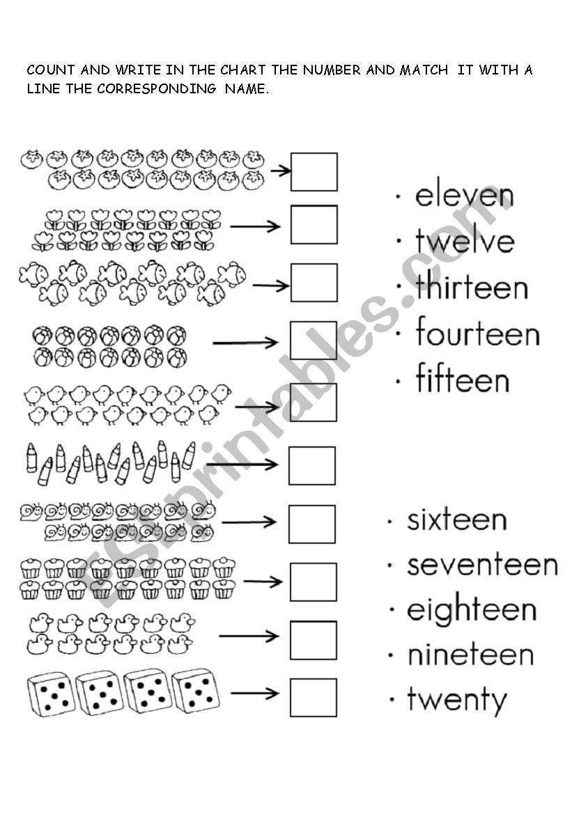 NUMBERS FROM 11 TO 20 worksheet