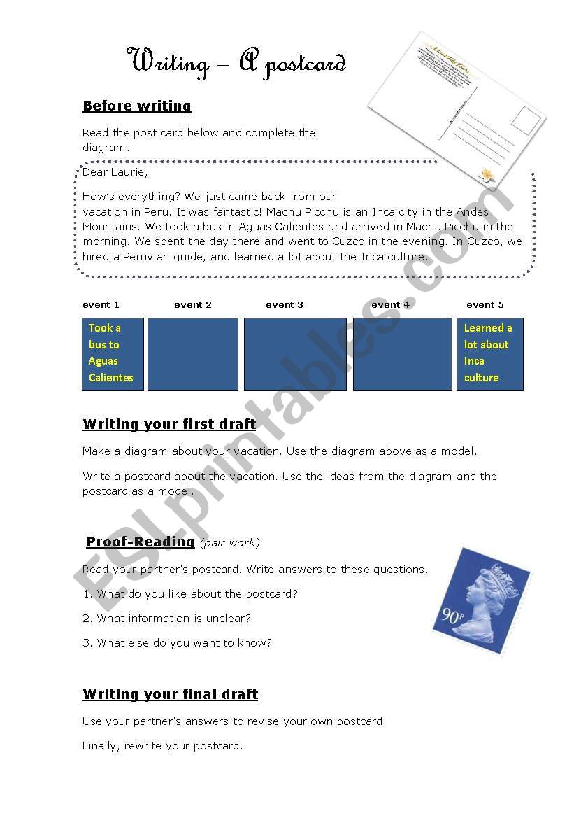 Writing - A postcard worksheet