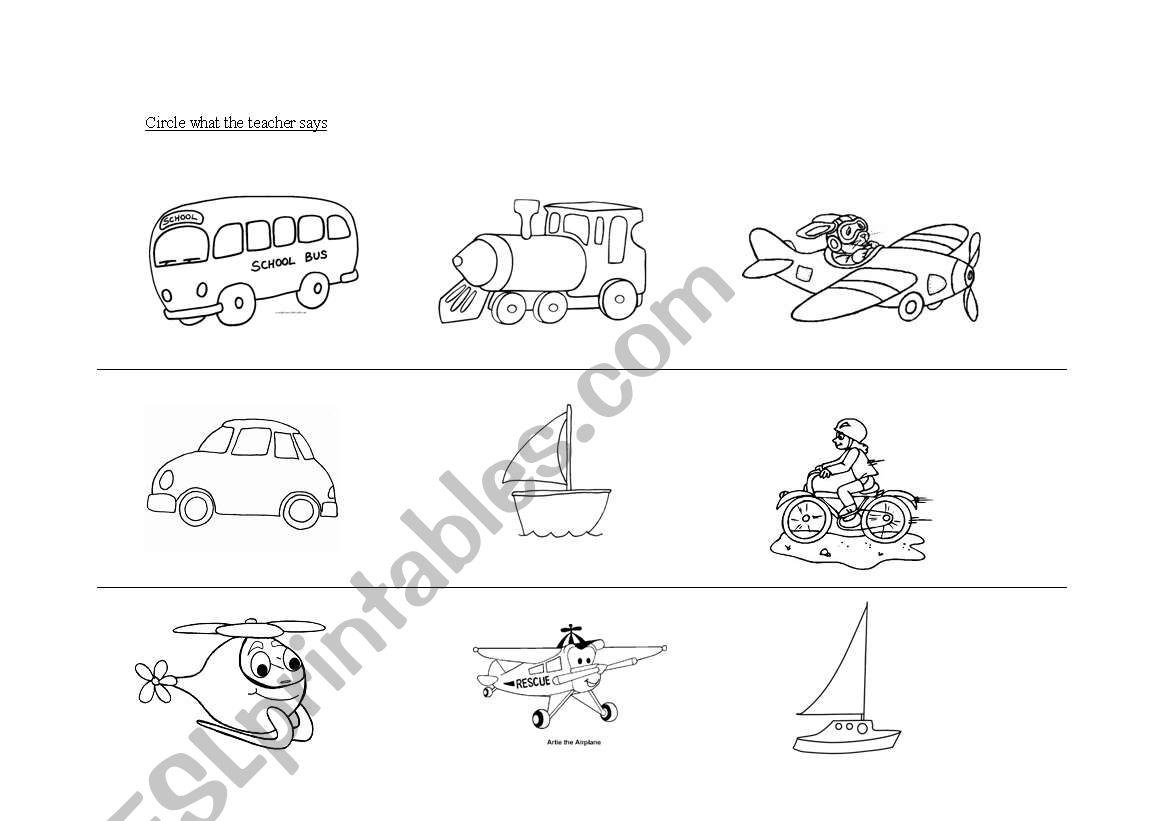 Means of transport - Circle what the teacher says