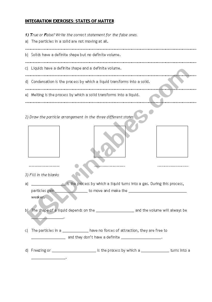 states of matter worksheet