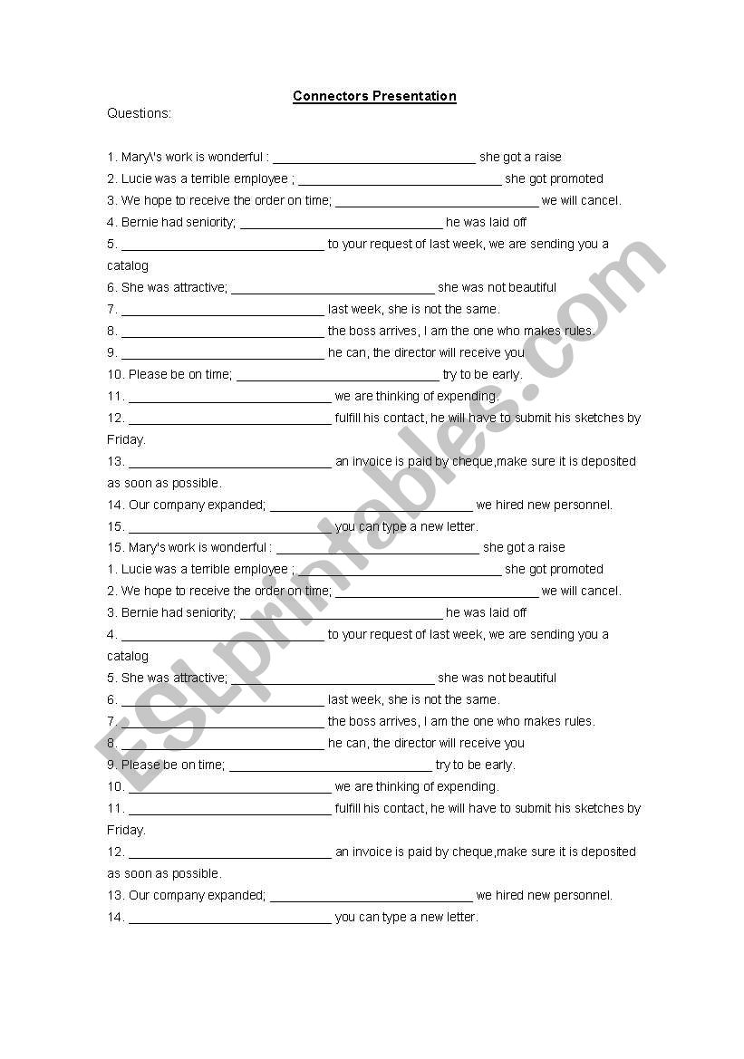 Connectors-Linking words worksheet