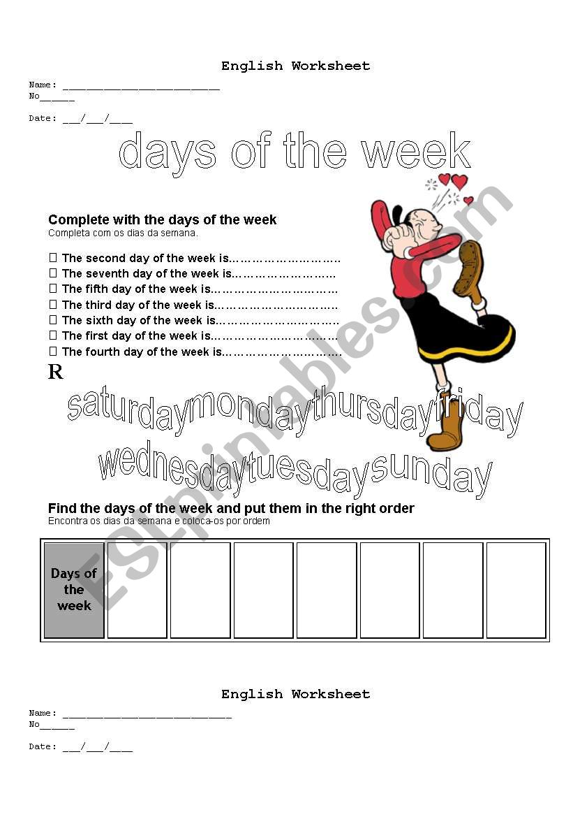 days and months worksheet