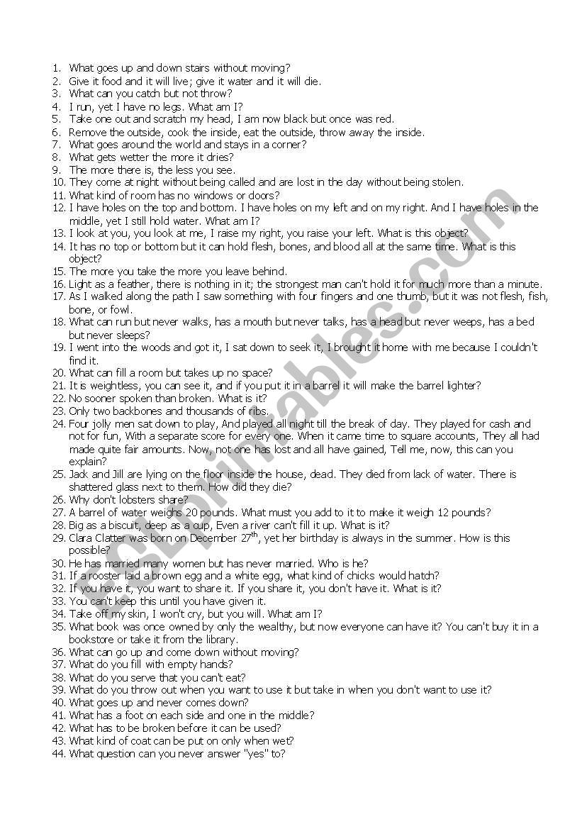 Riddles worksheet