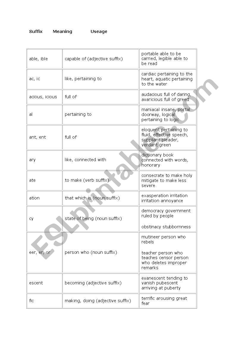 suffixes worksheet