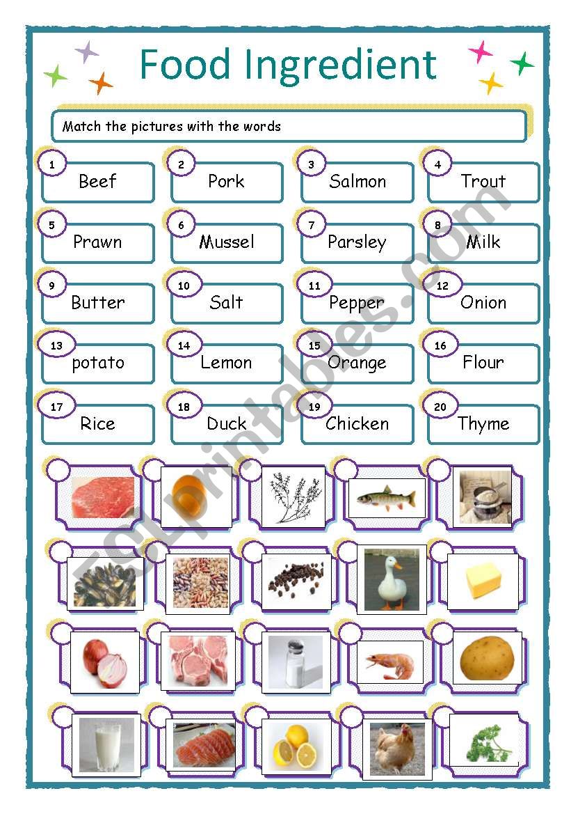 Food Ingredients worksheet