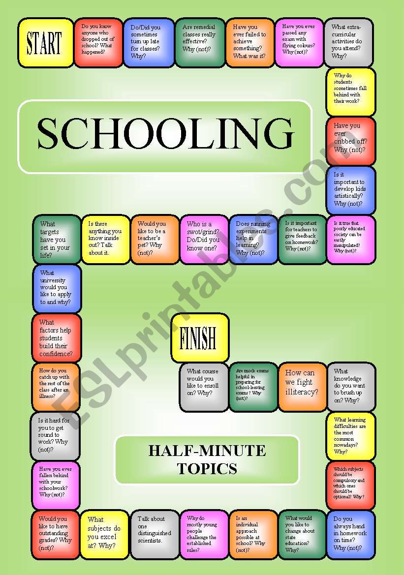 Schooling - boardgame or pairwork (34 questions for discussion)