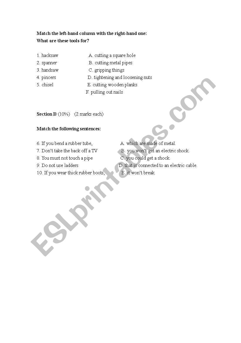 Tools worksheet