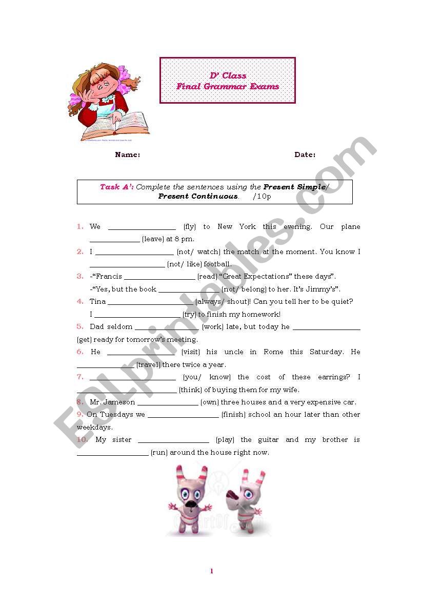 GRAMMAR TEST D CLASS worksheet