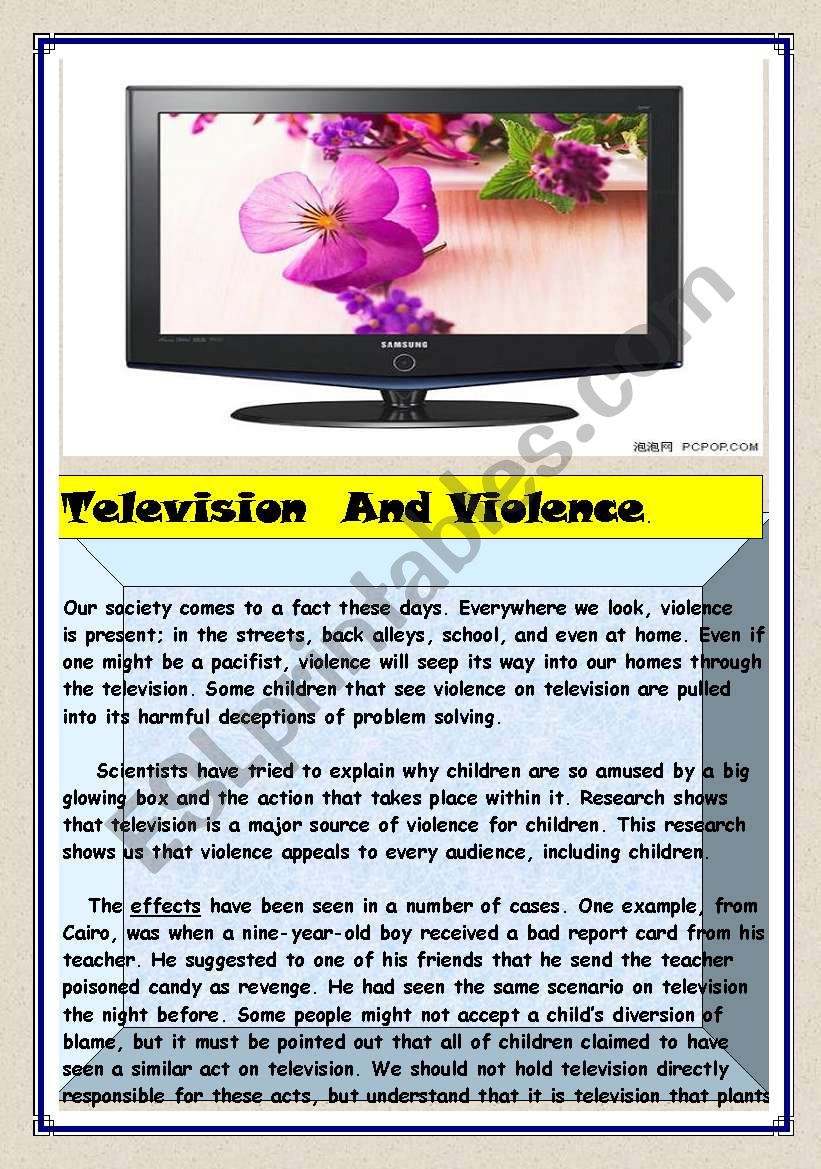 Television and violence worksheet
