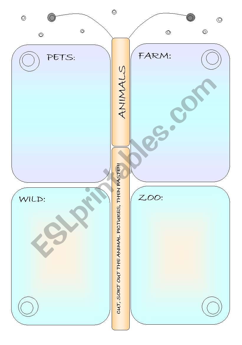 animals, CUT AND PASTE worksheet