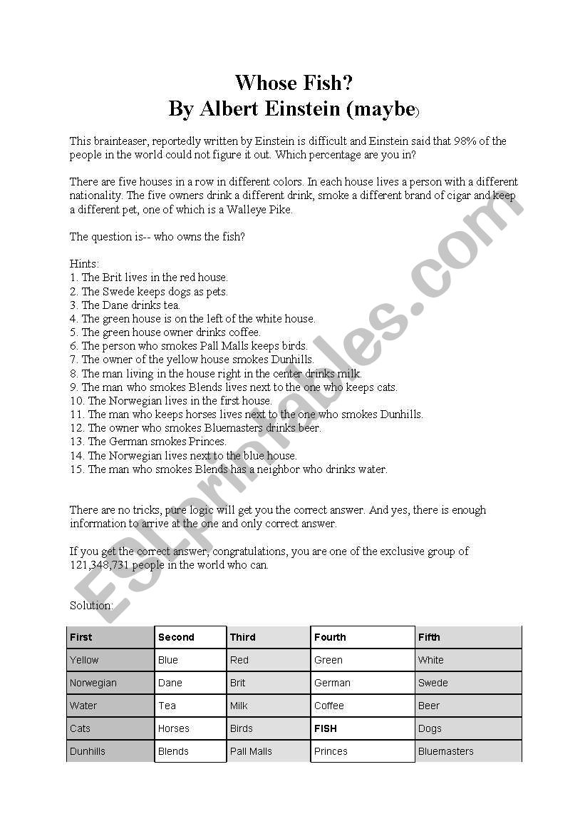 Whose Fish worksheet