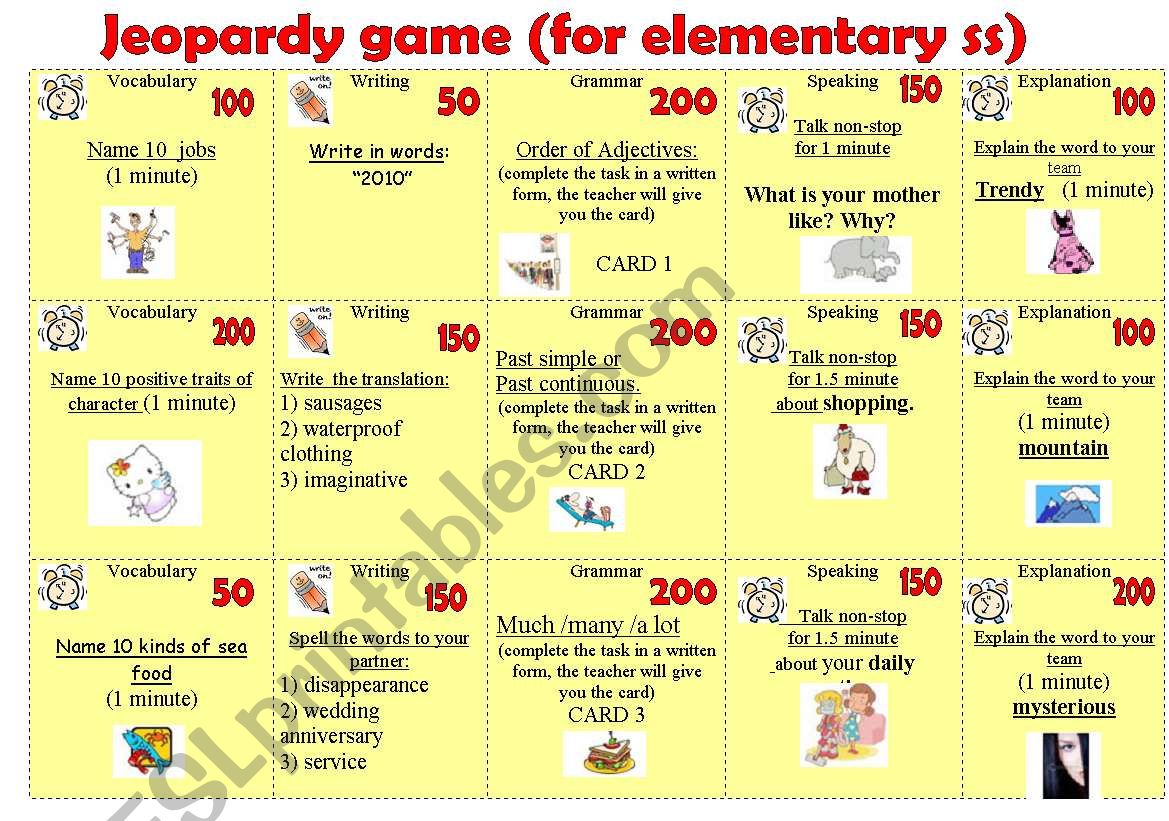 Jeopardy -Game for Elementary students.