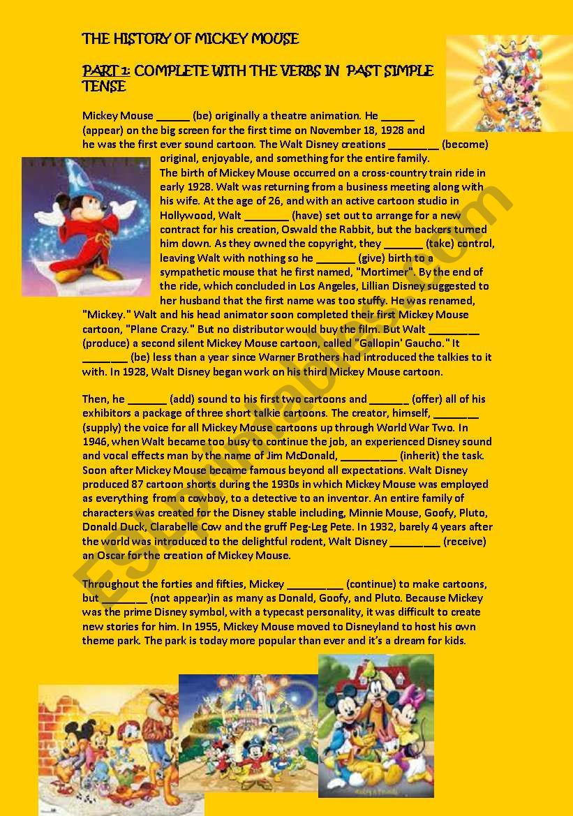 the history of mickey mouse complete with the verbs in past simple tense