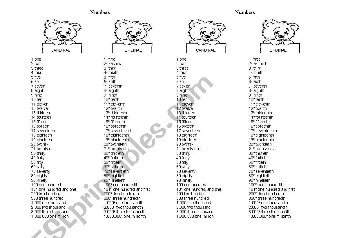 cardinal and ordinal numbers worksheet