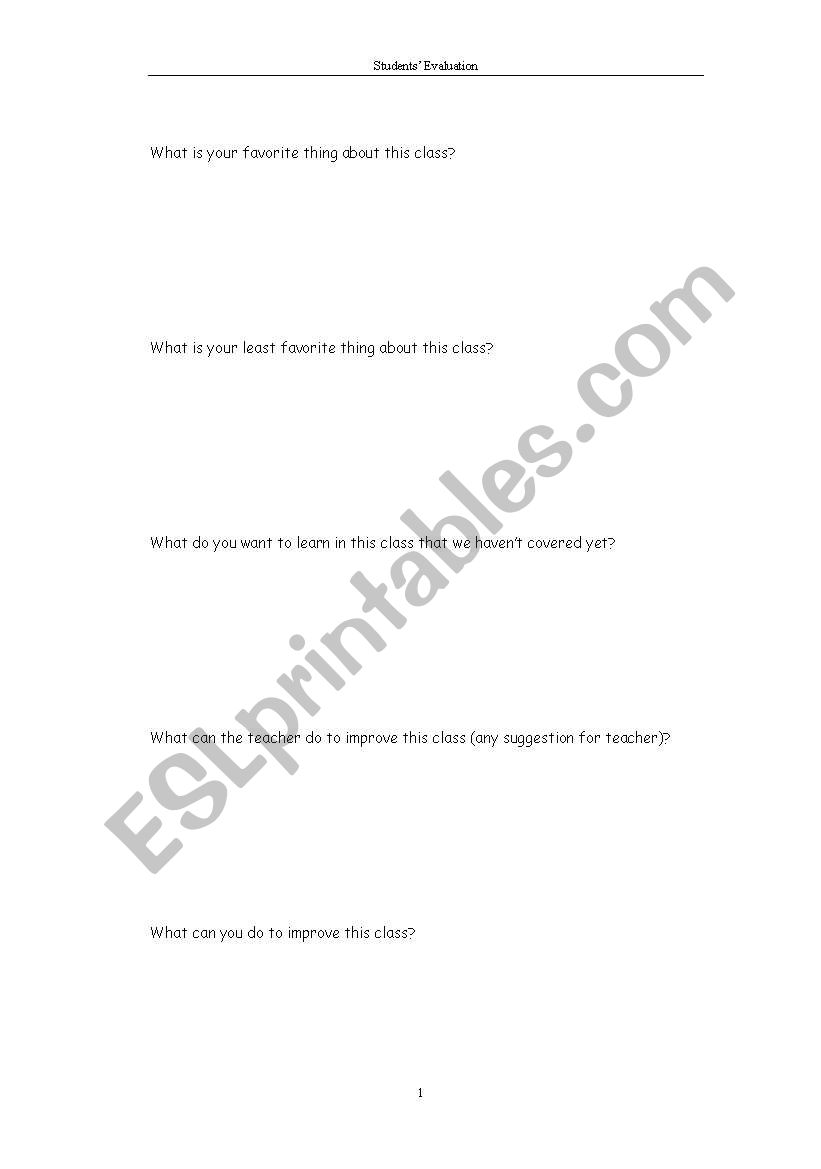 students evaluation worksheet