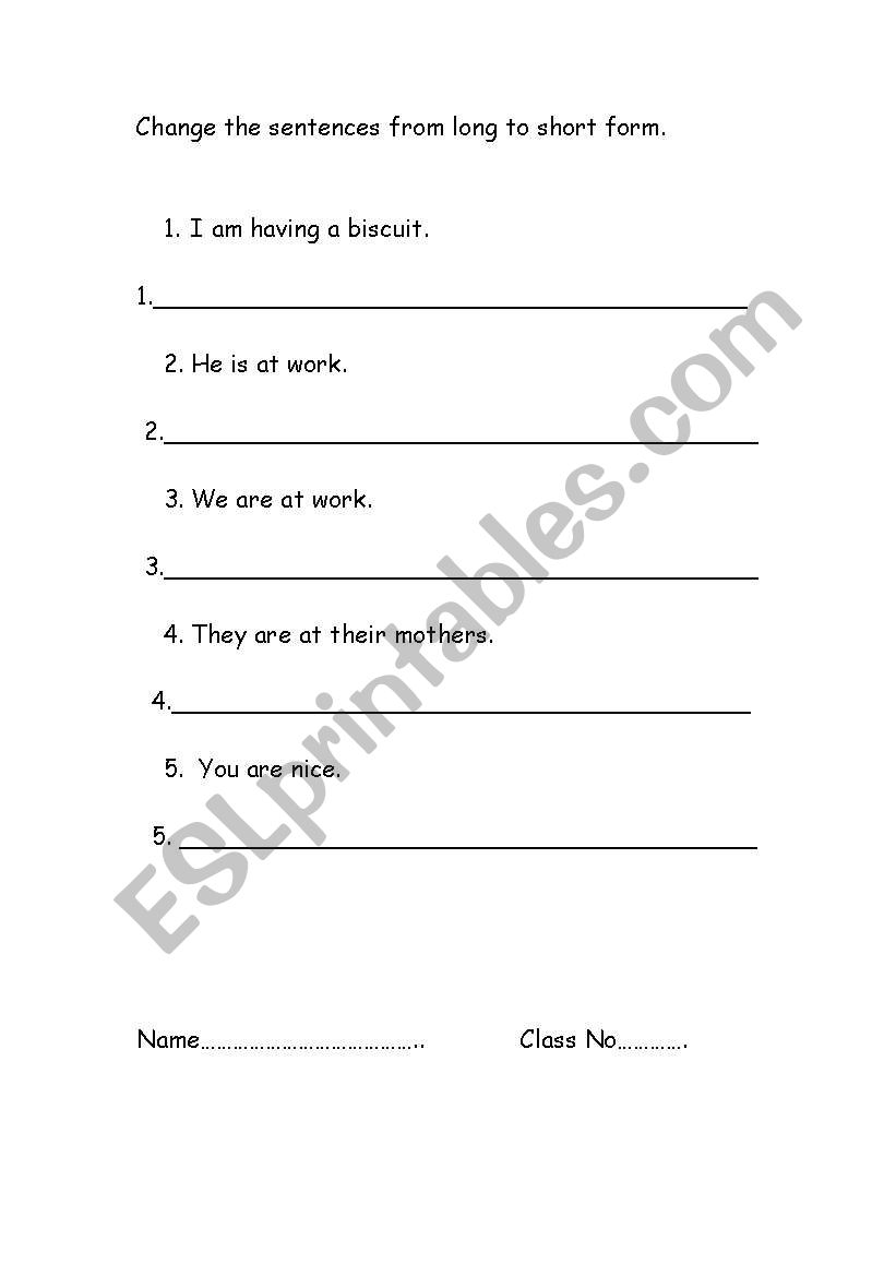 Short forms worksheet