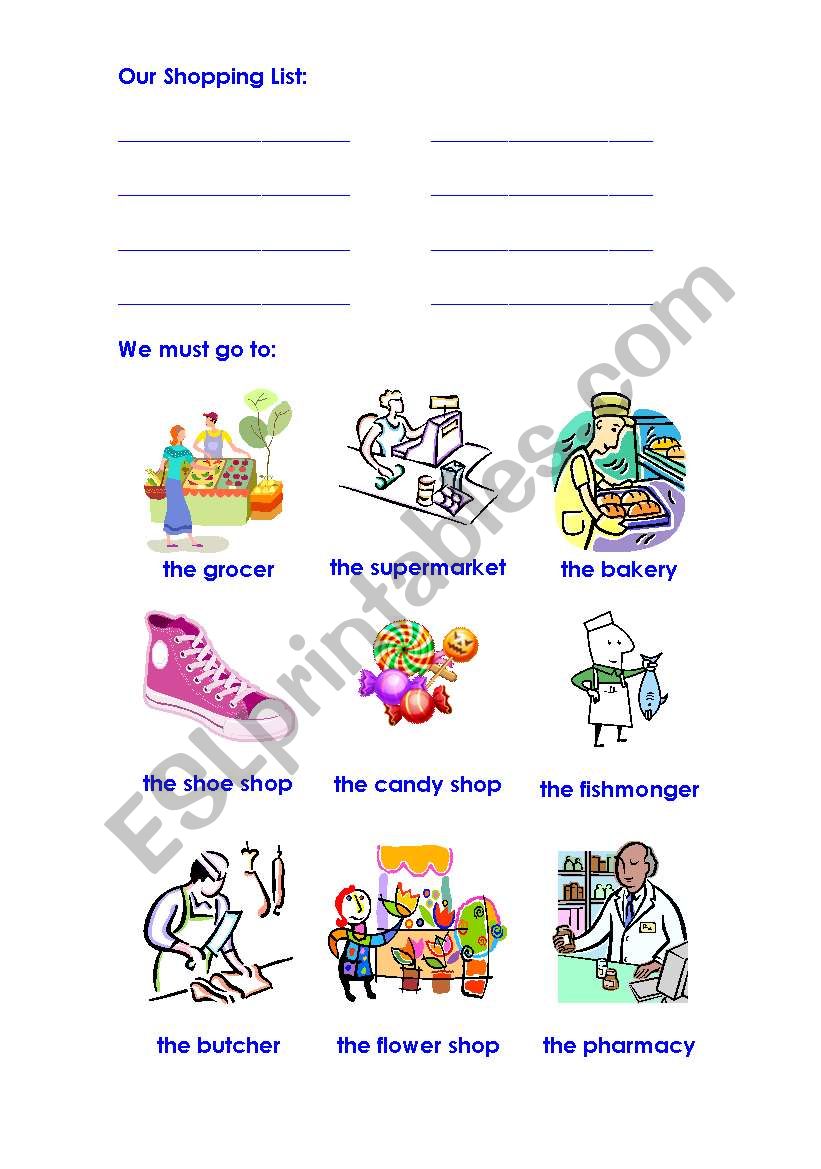 Shopping List worksheet