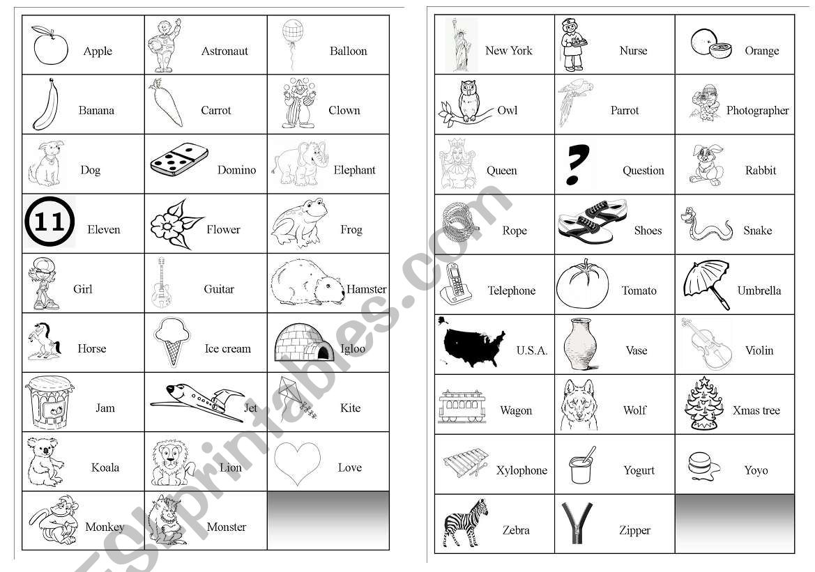 Easy Pictionary Words Printable