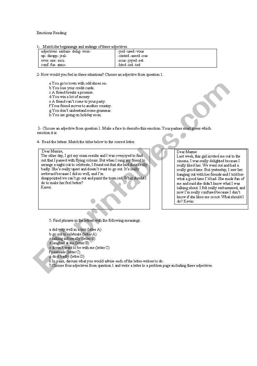 emotions worksheet